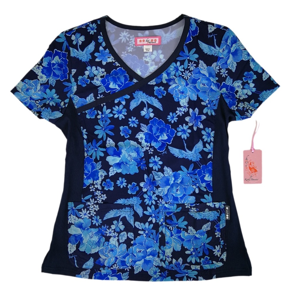 Koi Scrub Top 385PR-LYC Lucky Cranes